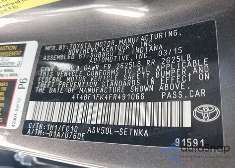 2015 Toyota Camry Le from USA, damaged, VIN 4T4BF1FK4FR491066